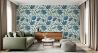 Hallway finished in Trailing Floral blue and white wallpaper pattern