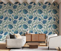 Hallway styled with Trailing Indina Floral blue and white wallpaper