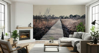 Lush green forest scene wall mural for a relaxing lounge area.