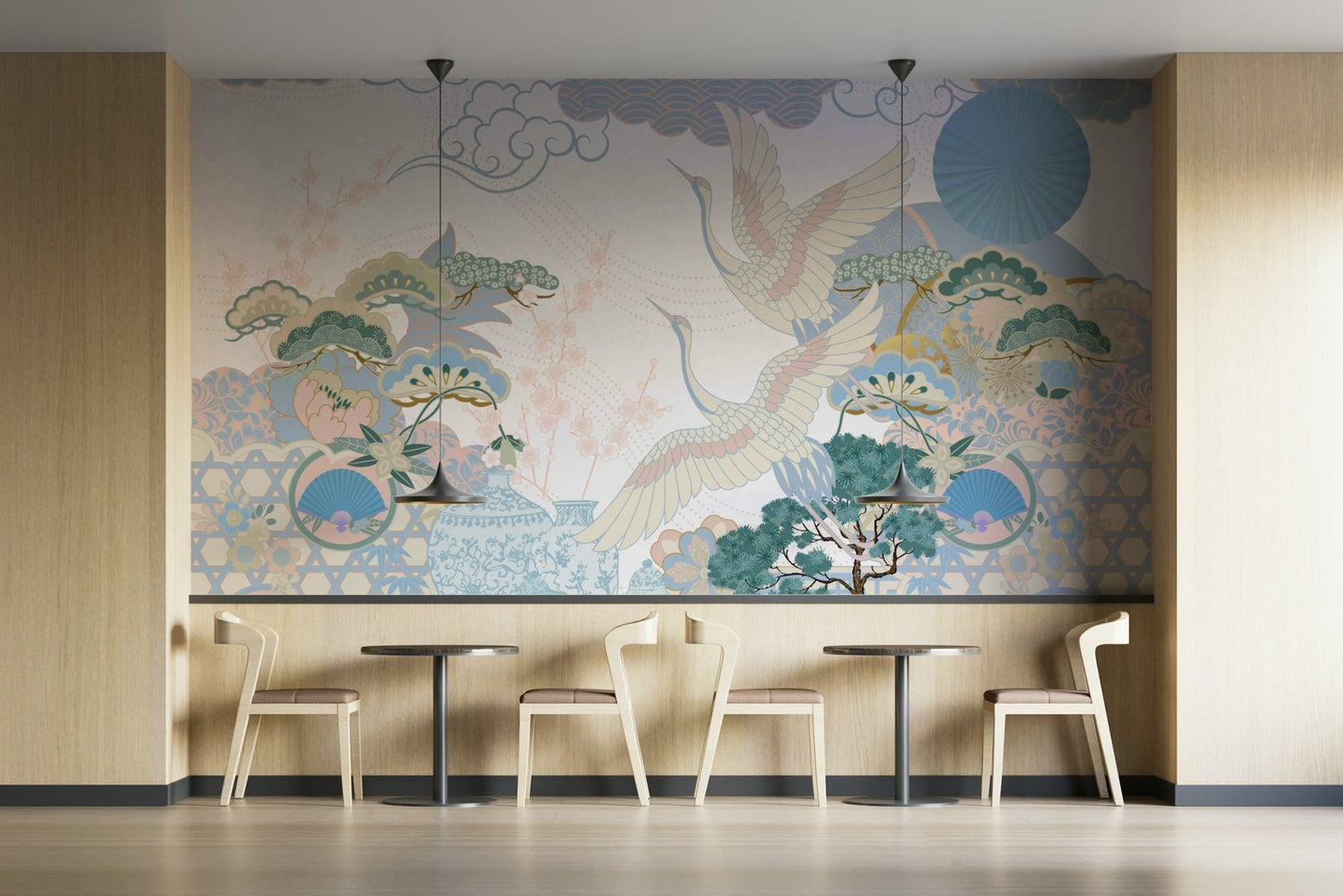 A small, grey stone lantern sits on one of the larger rocks.
