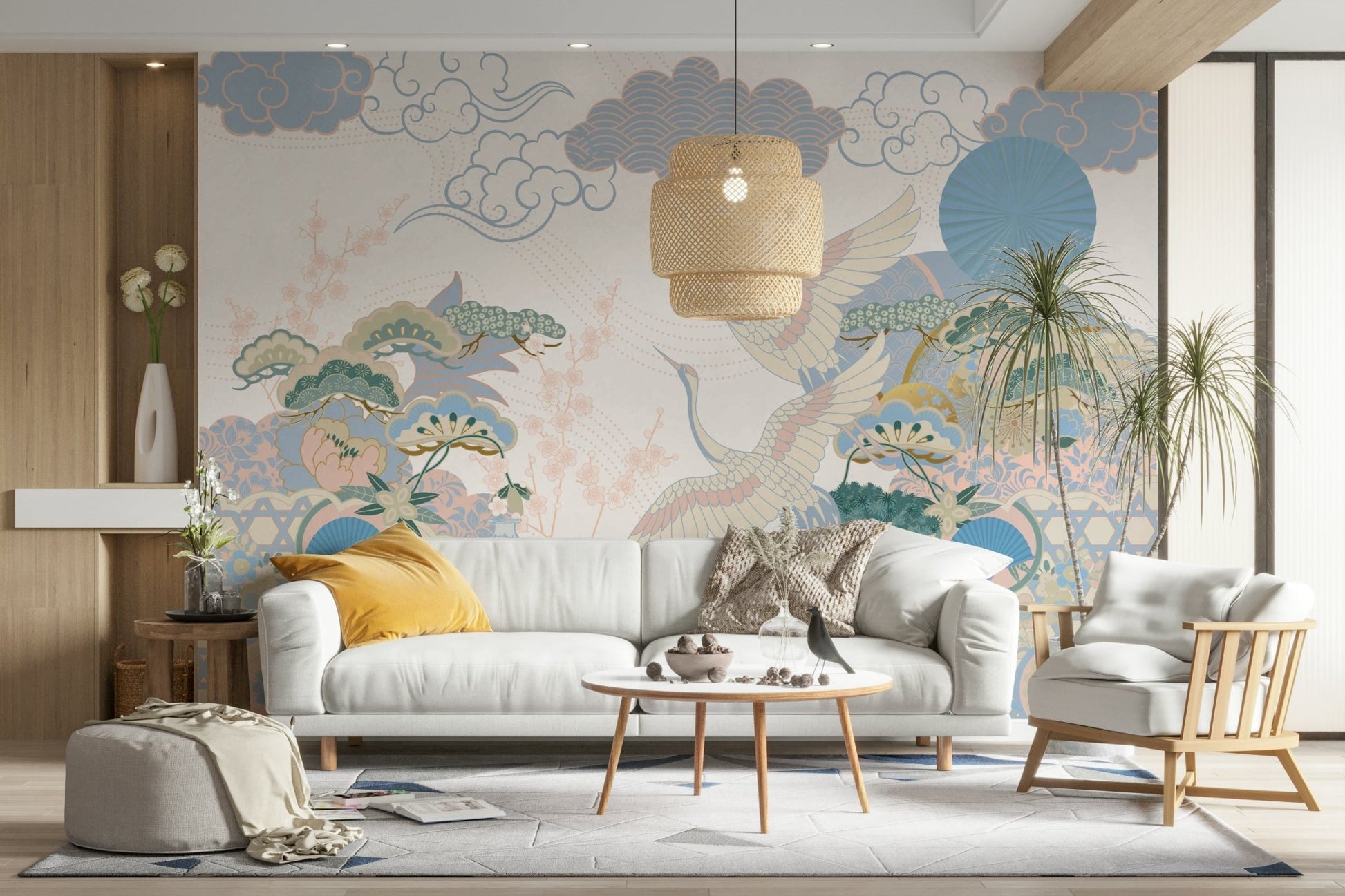 The Tranquil Asian Garden Wall Mural on a feature wall.
