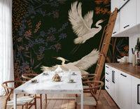 Tranquil Aviary Herons Wall Mural with flying birds