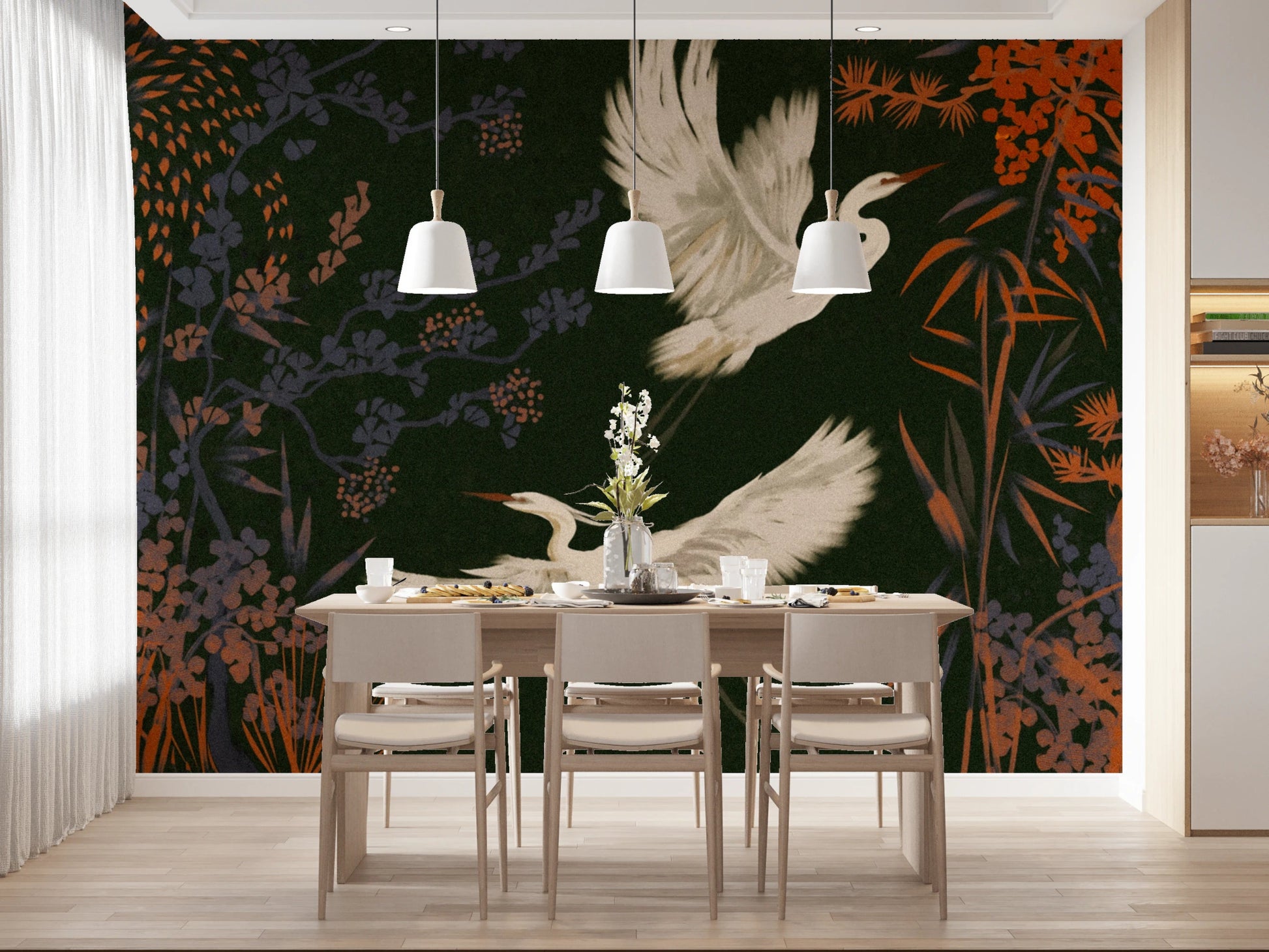Heron bird wall mural for living room