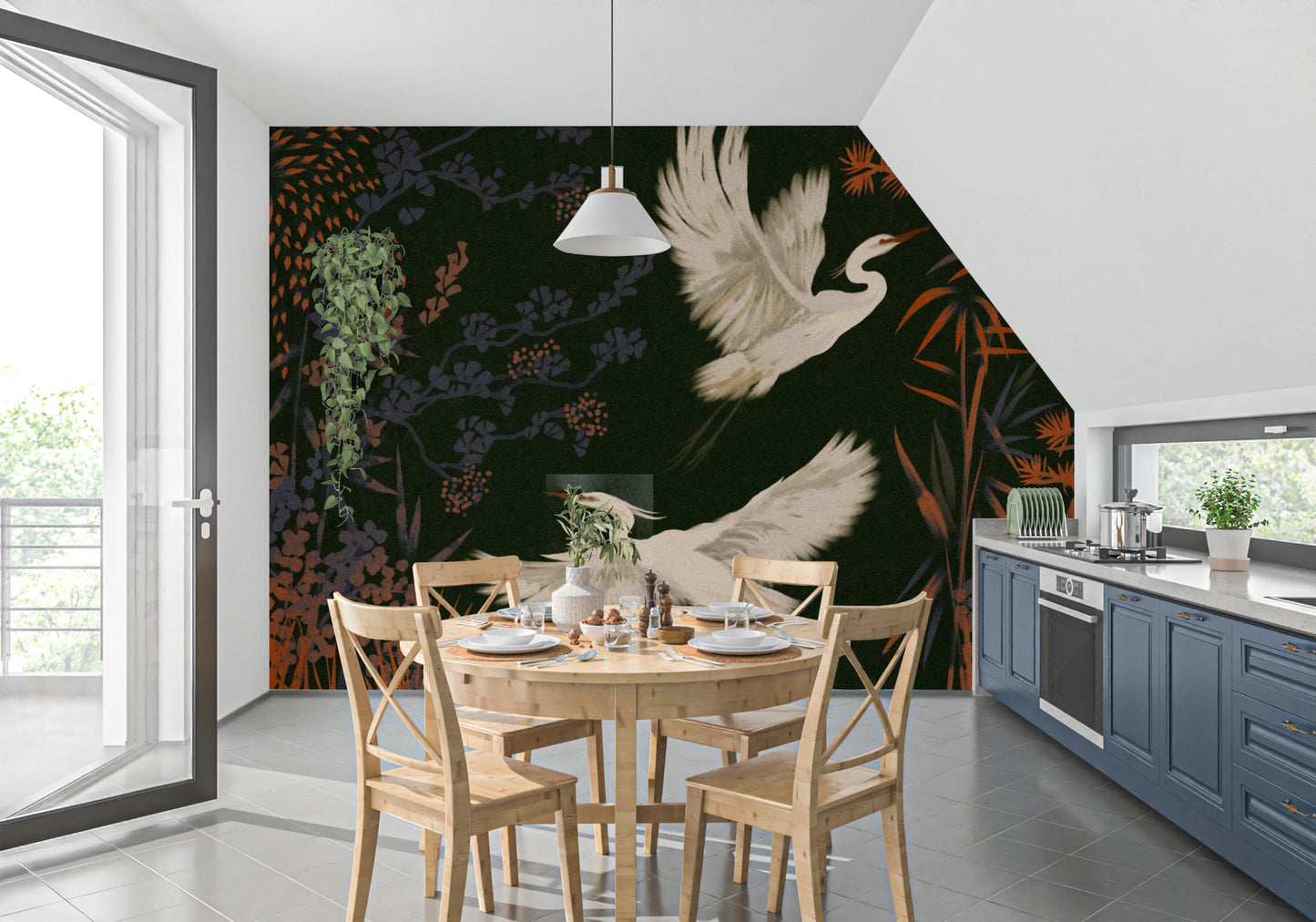 Nature birds wall mural with foliage