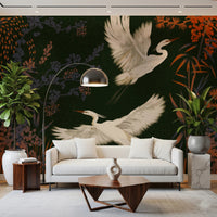 Asian art birds wall mural for bedroom