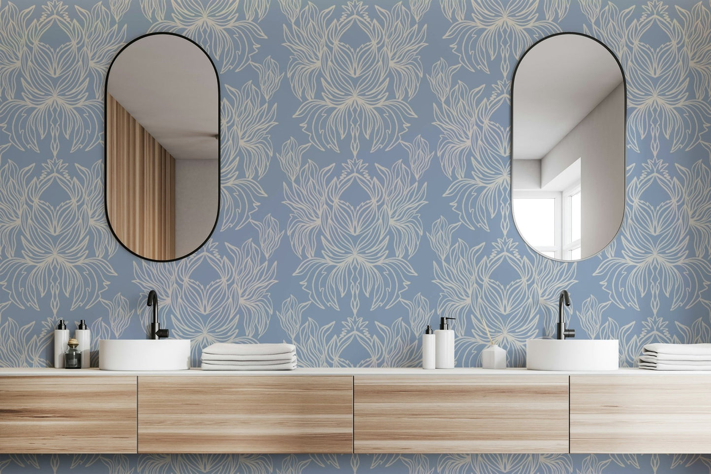 Close-up of serene flower design on Tranquil Blooms wallpaper

