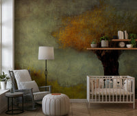An artistic lush foliage mural on minimalist wallpaper., GD5626