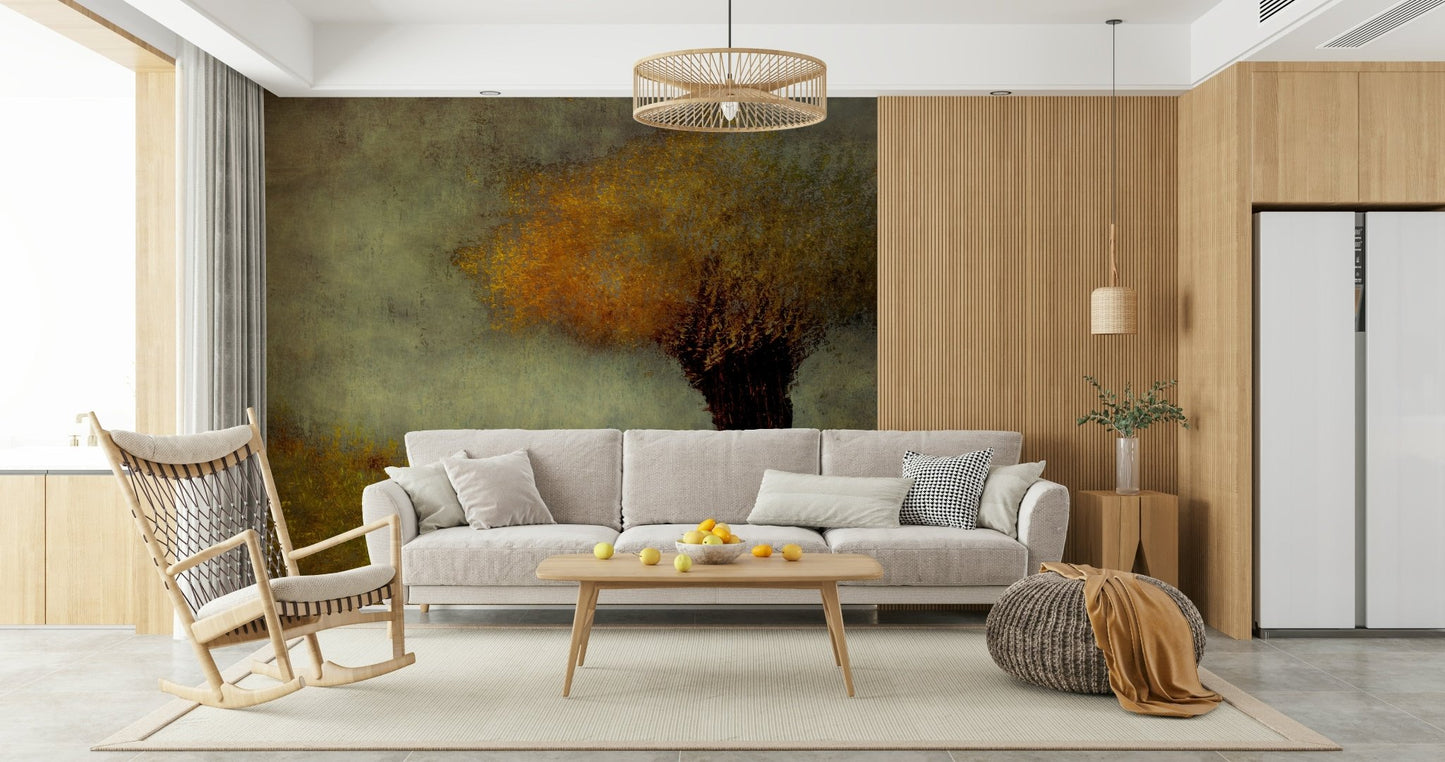 A graceful subtle tree wall mural in cool, natural tones., GD5626