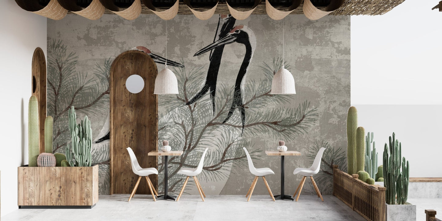 Serene Birds Wallpaper with Pine Branches
