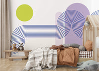 Living room accent wall with curved design

