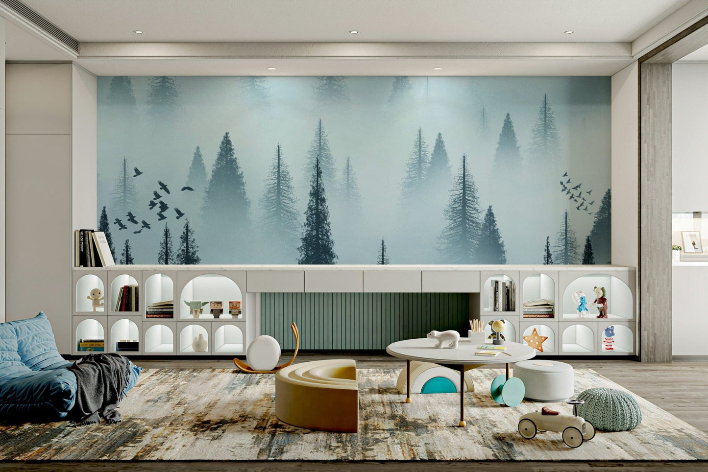 Tranquil morning forest wall mural