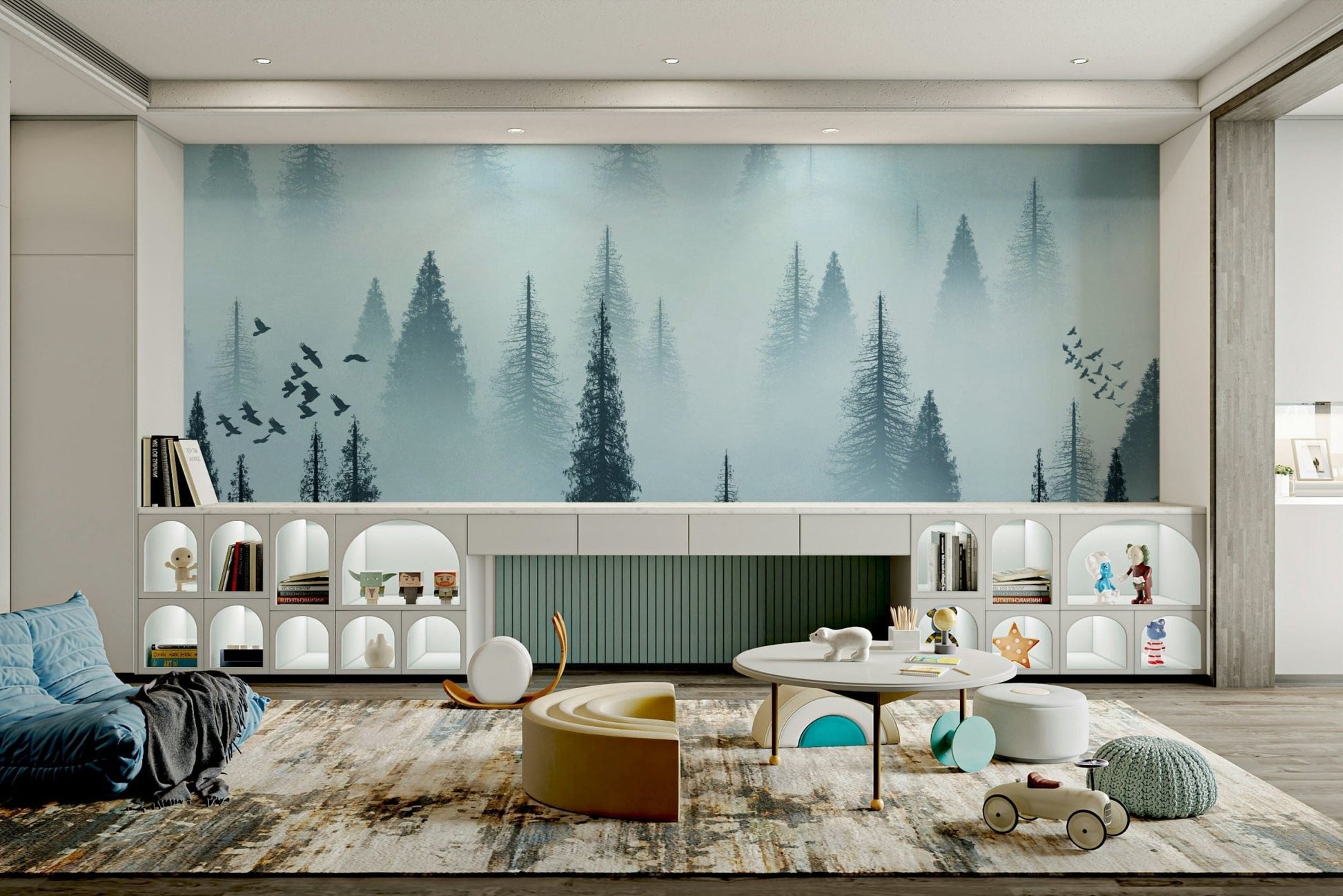 Tranquil morning forest wall mural