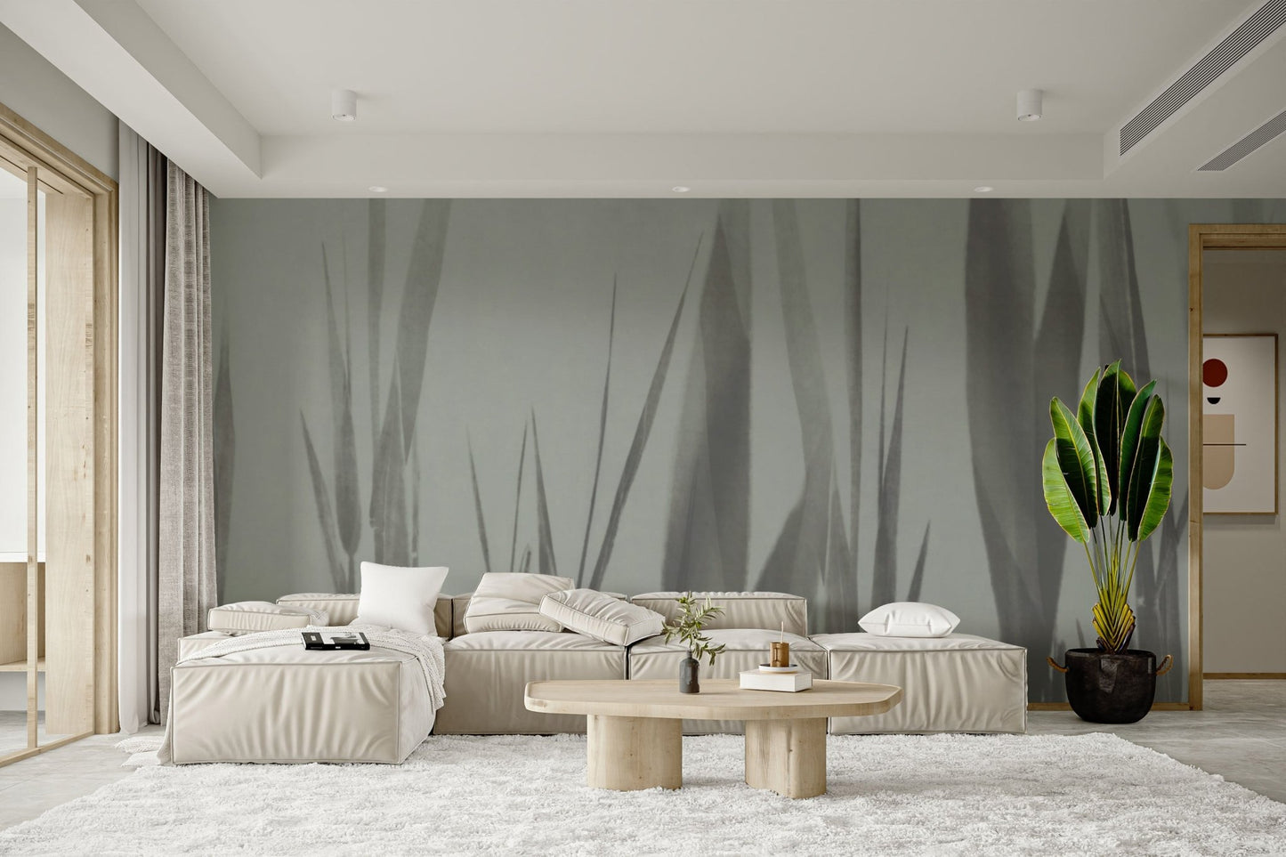 Soft botanical grass wallpaper design B743
