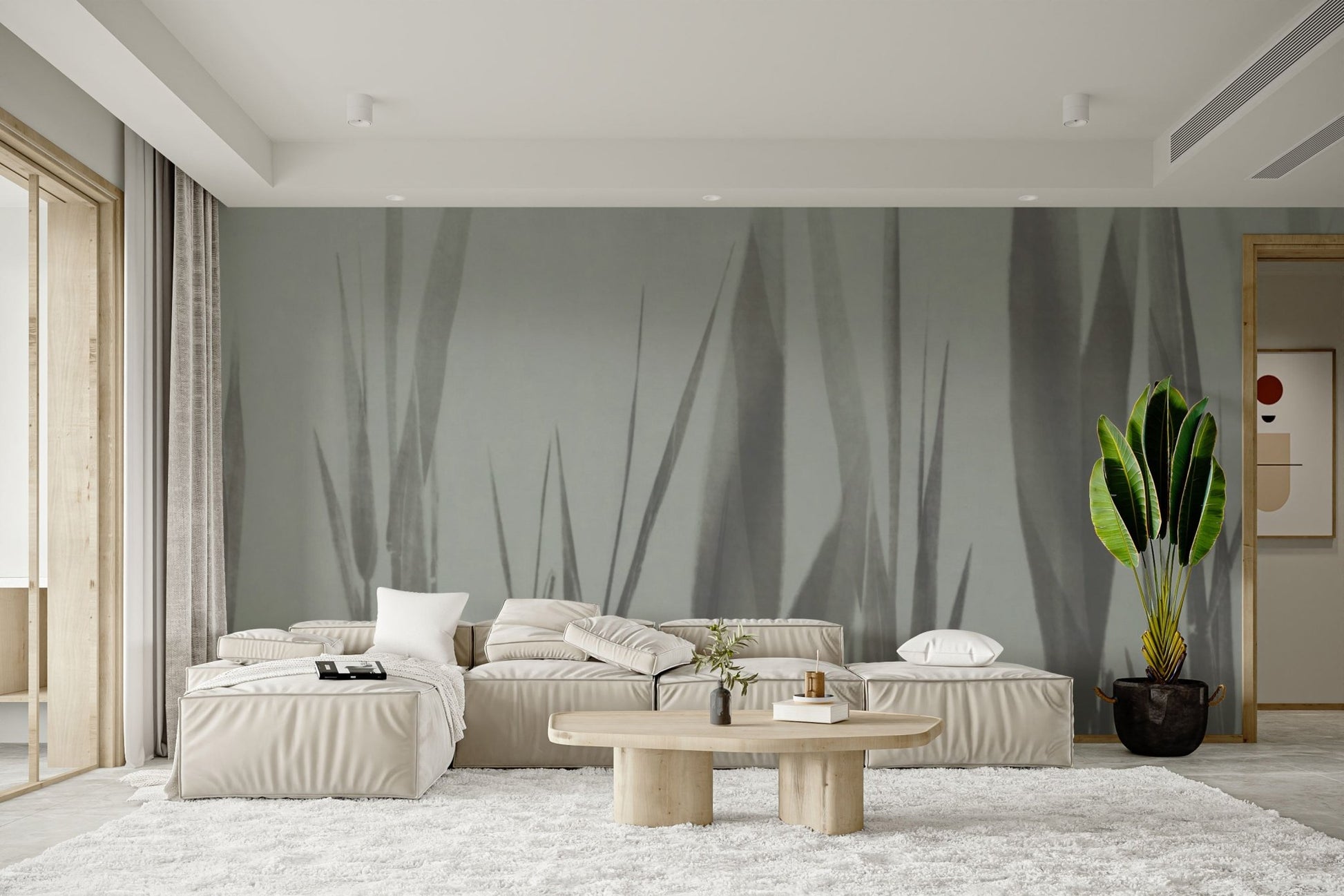 Soft botanical grass wallpaper design B743
