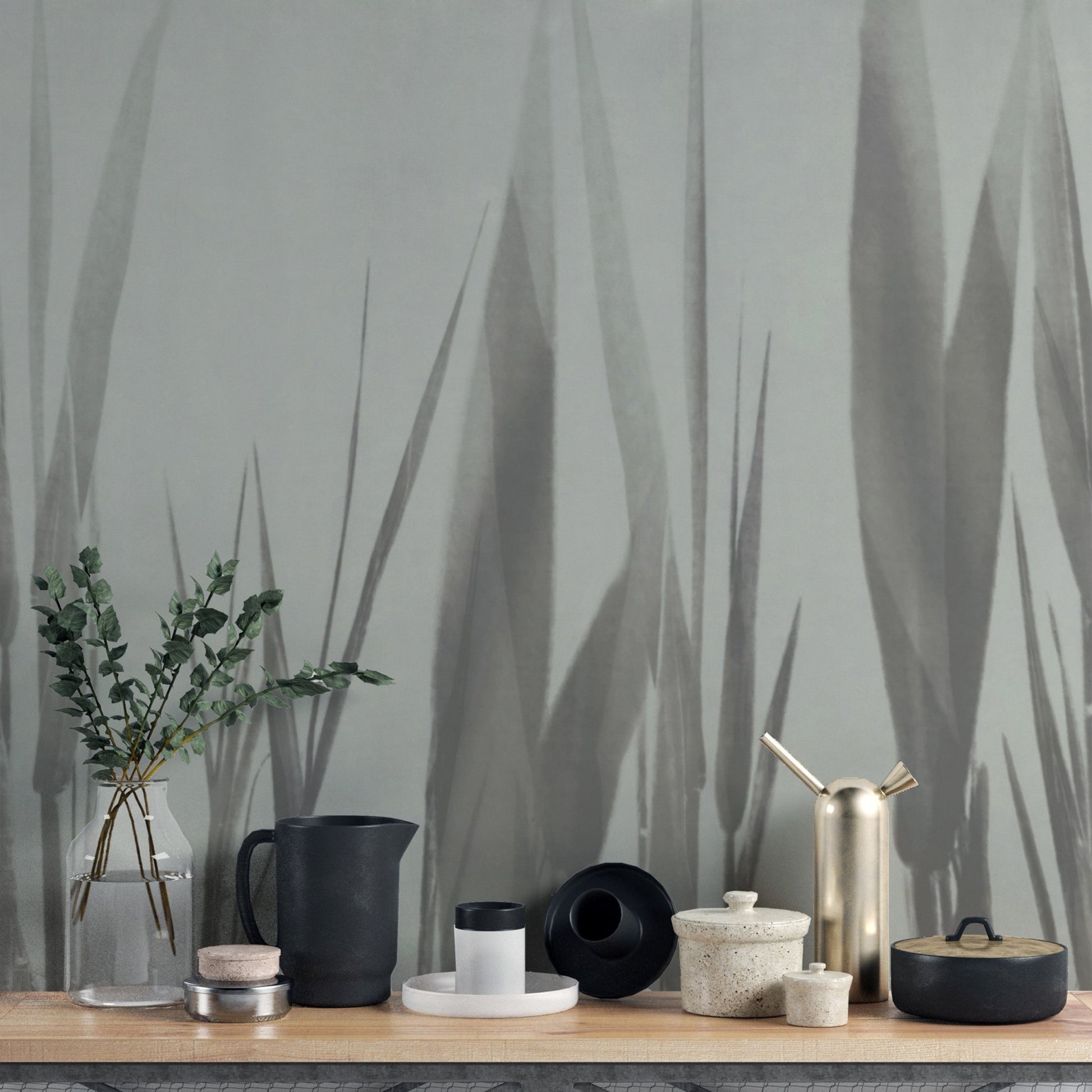 Muted reed foliage wall mural print B743
