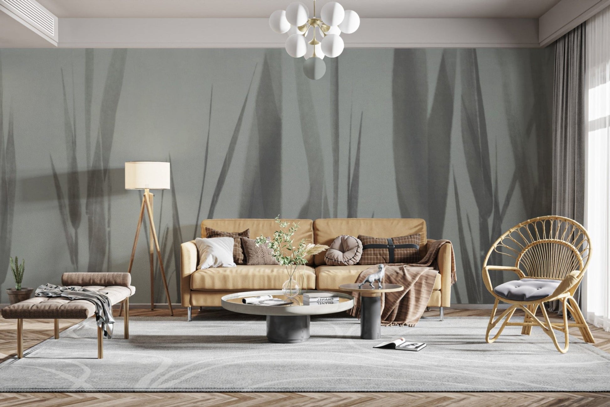 Neutral-toned botanical wallpaper mural
 B743