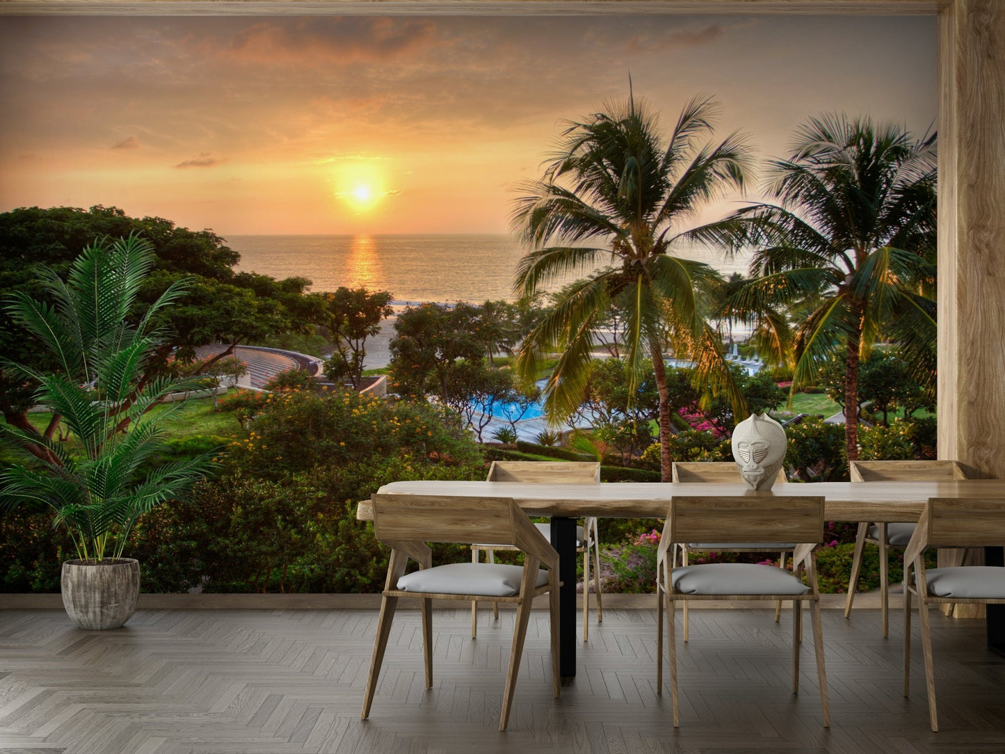 Warm-toned sunset wallpaper in island theme

