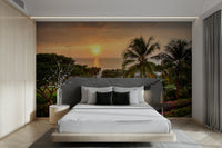 Calm coastal mural wallpaper at sunset

