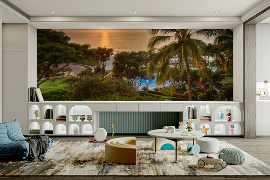 Hawaii island sunset mural wallpaper view