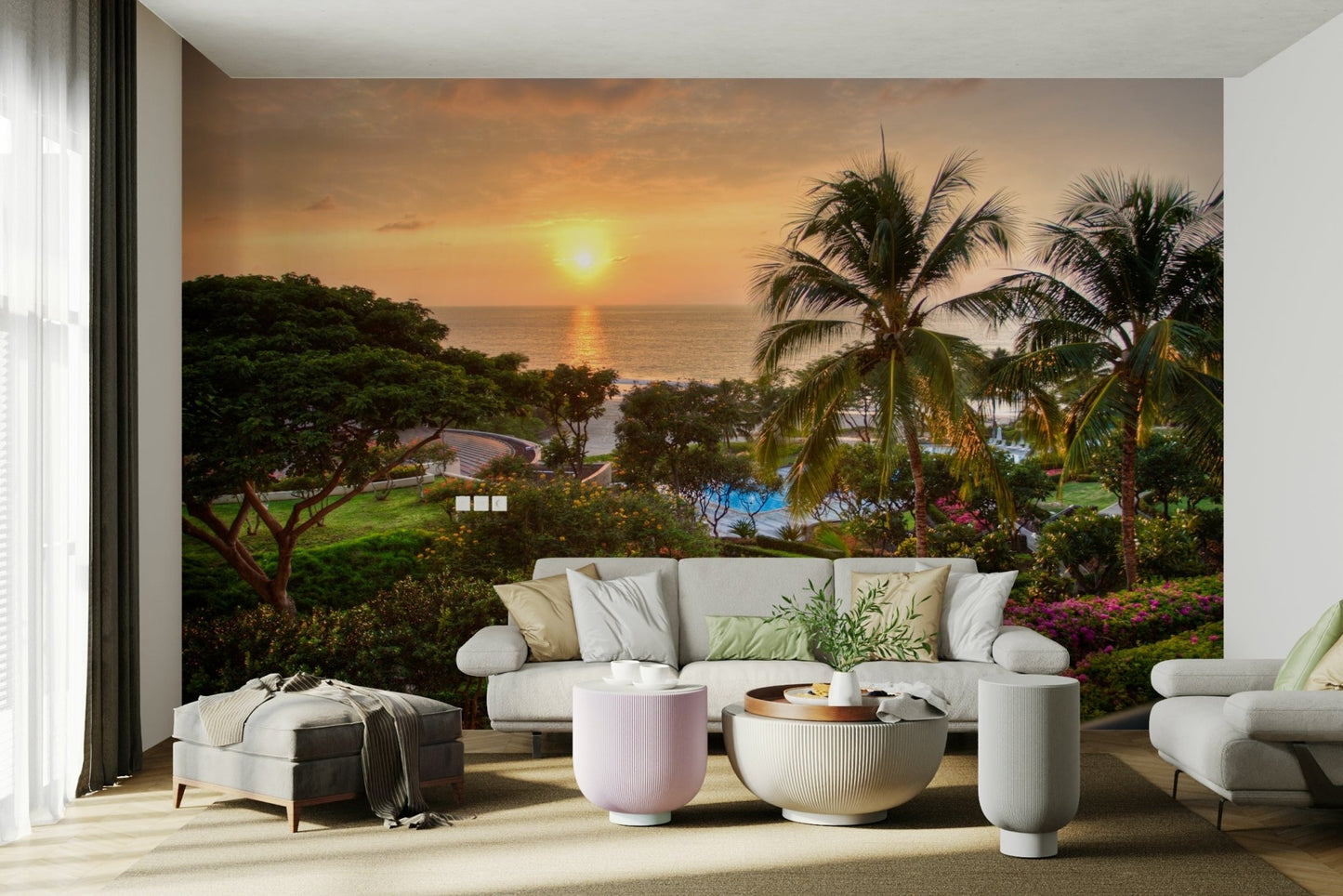 Soft pink and gold wall mural of Hawaii

