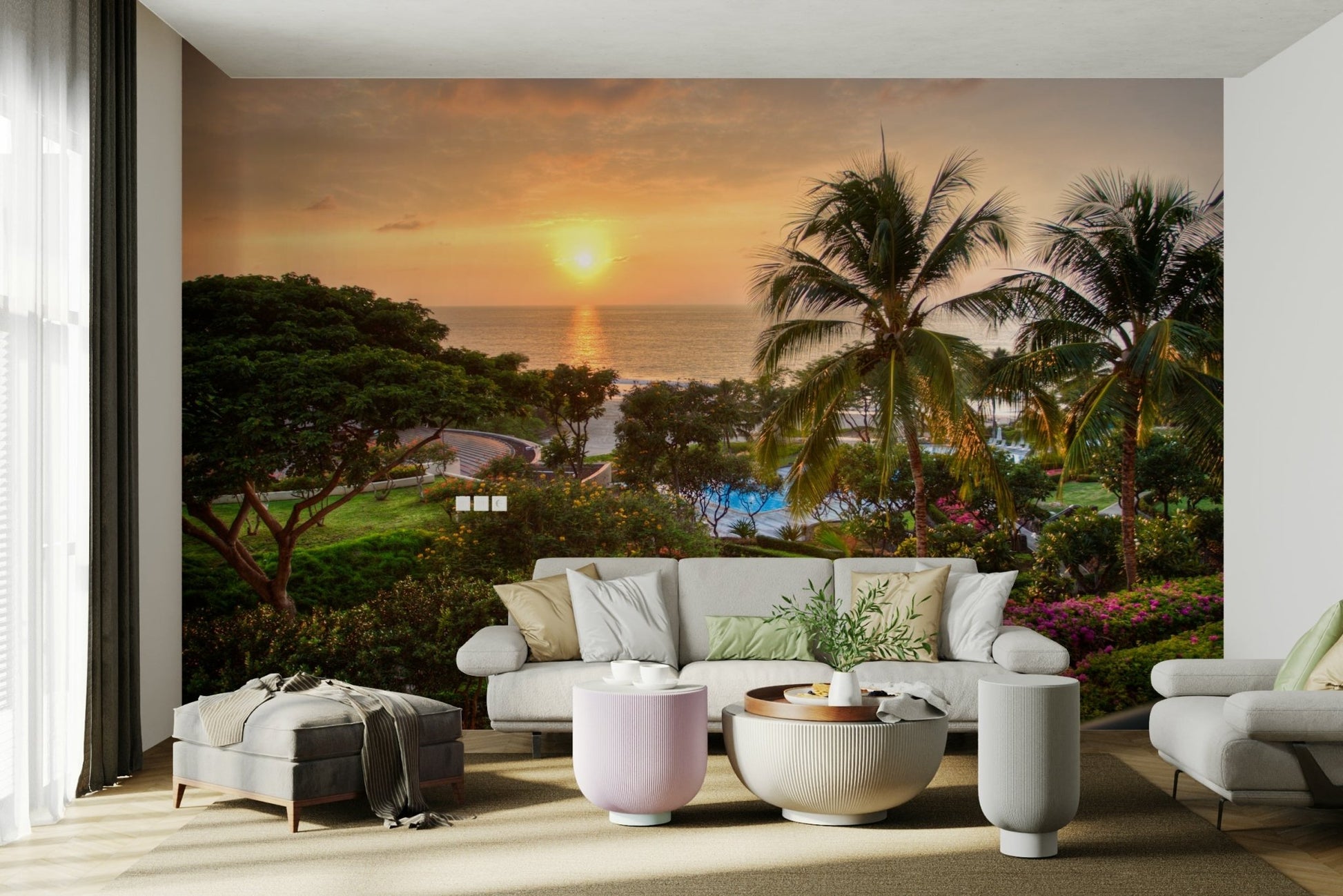 Soft pink and gold wall mural of Hawaii

