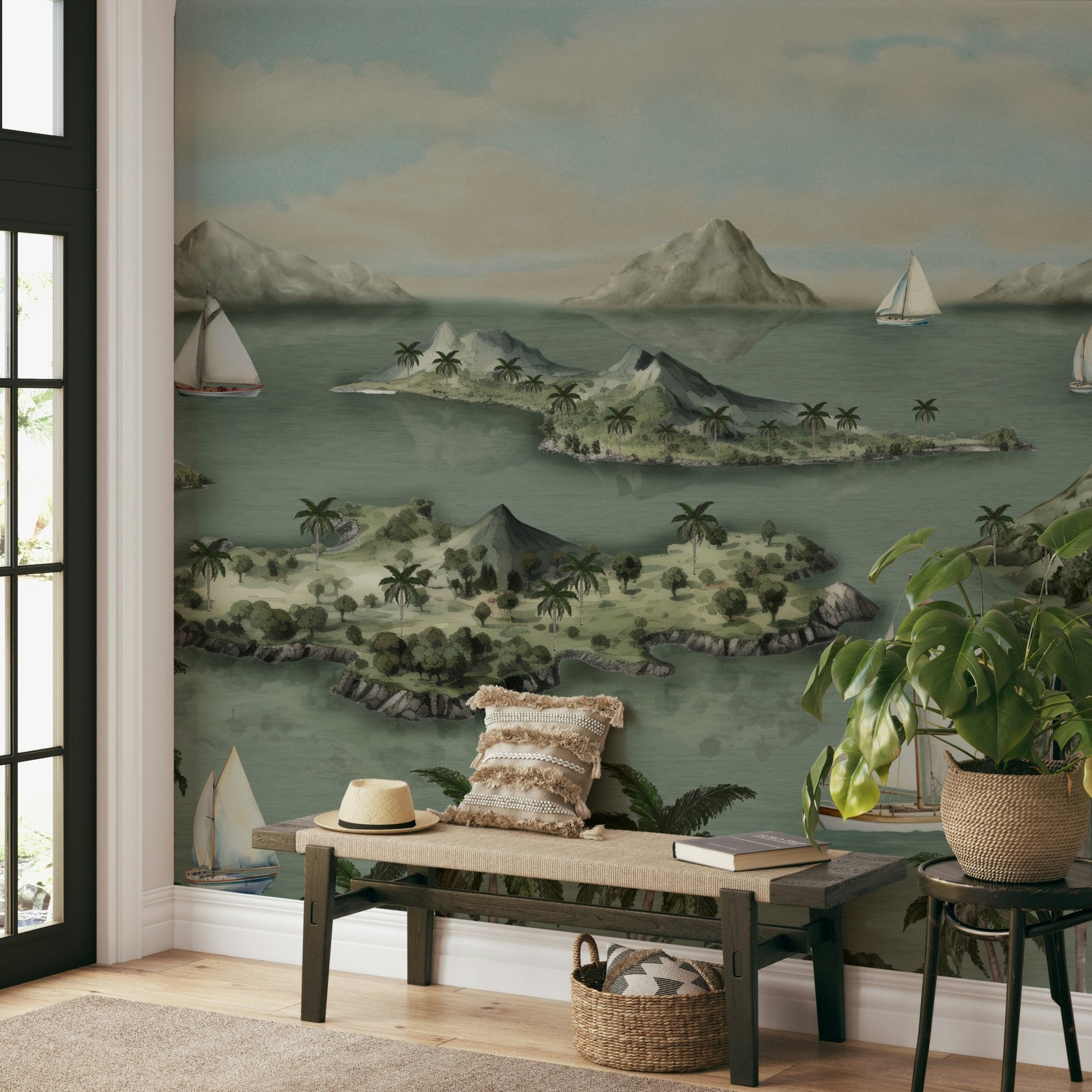 Wall mural showing a quiet seaside scene

