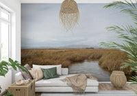 A beautiful tranquil marsh wallpaper mural of a serene, watery landscape.