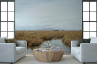 A calming serene view wallpaper mural that defines a space.