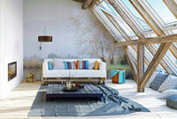 Serene lakeside landscape mural
