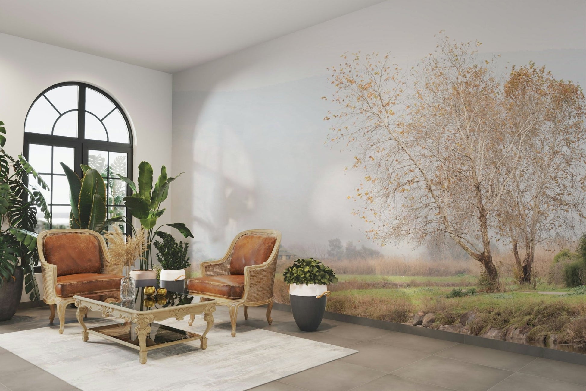 Calm misty lake view mural
