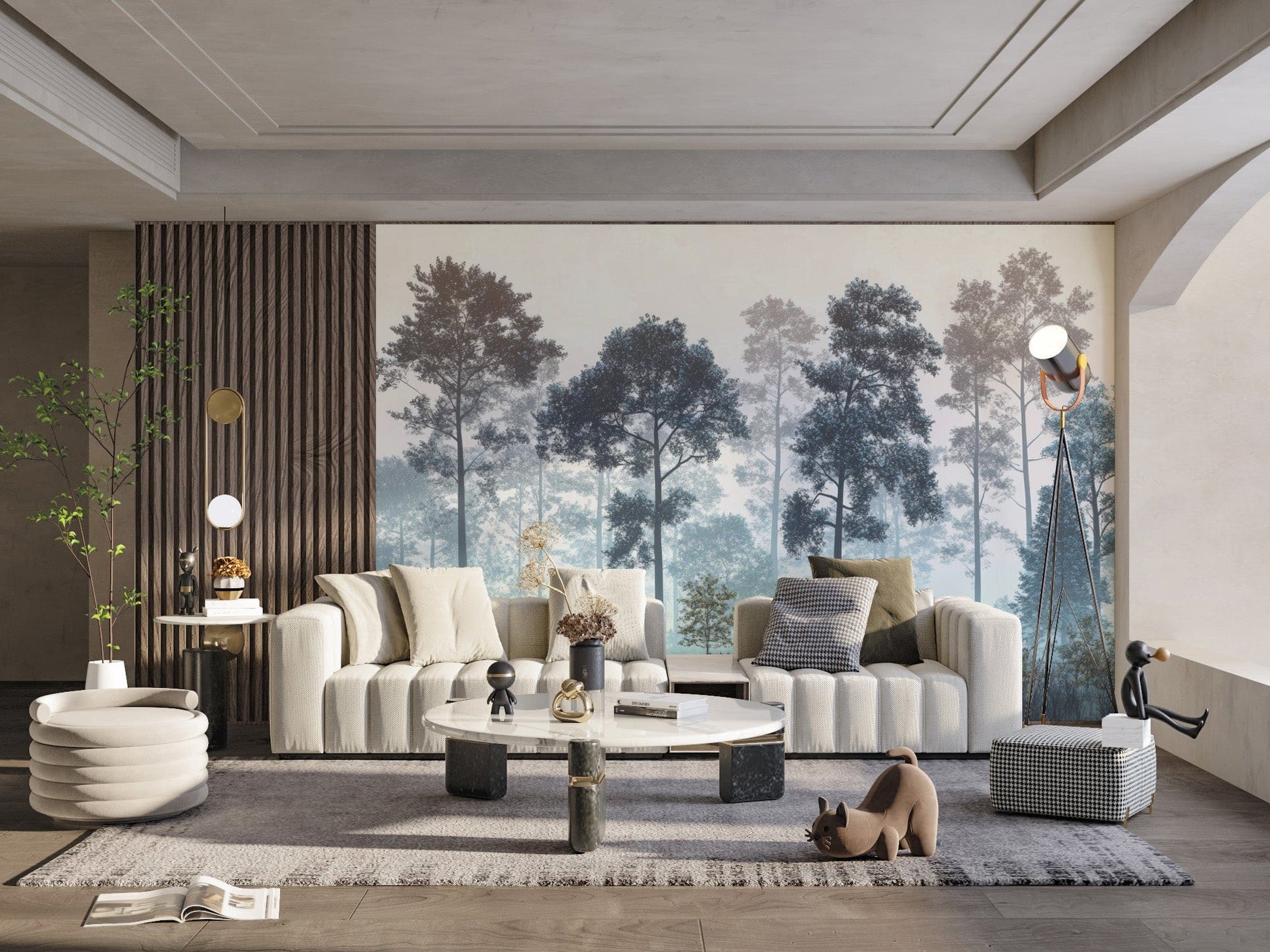 Muted forest wallpaper with trees
