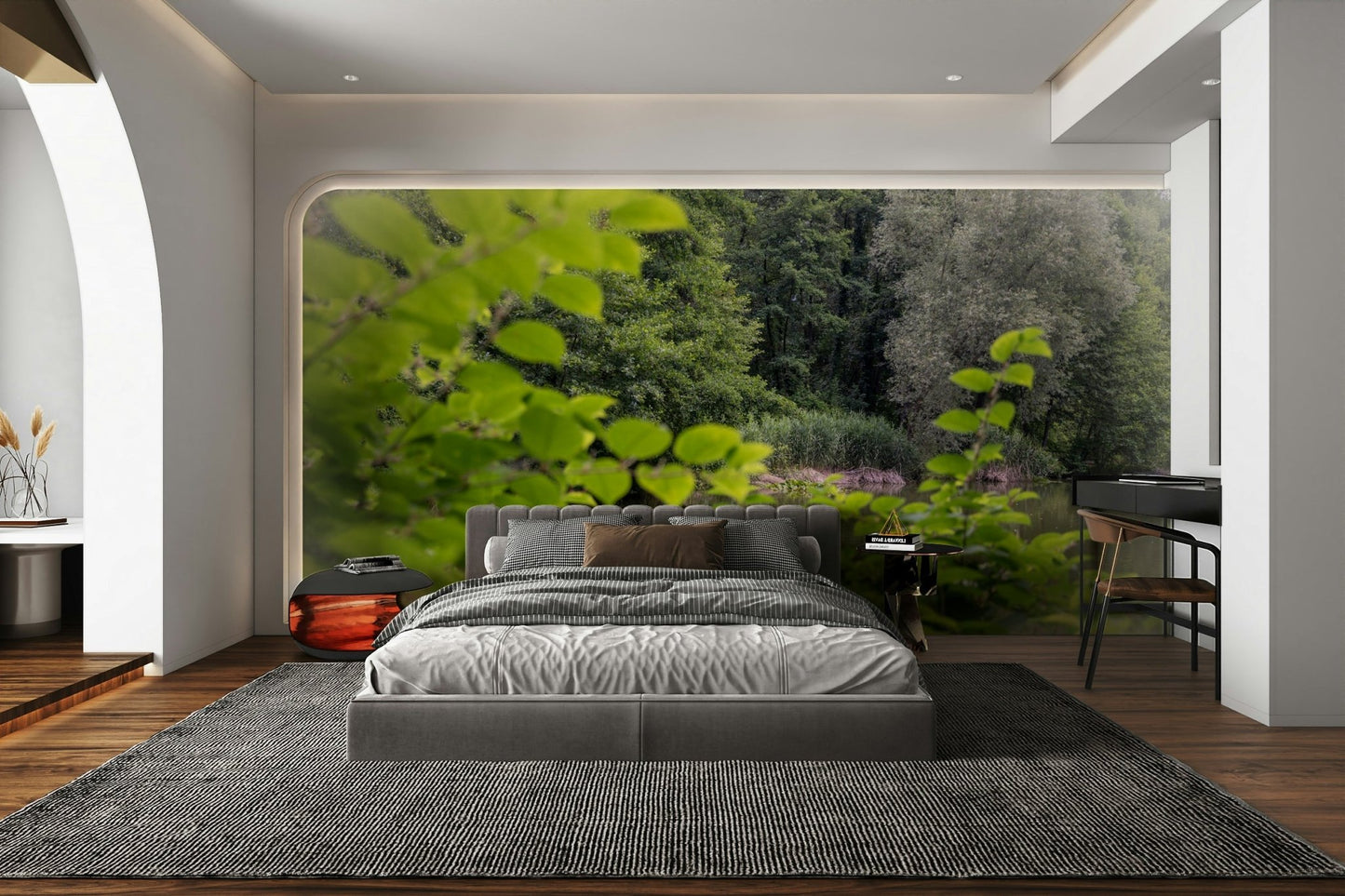Tranquil Nature Scene Wall Mural with lush green foliage

