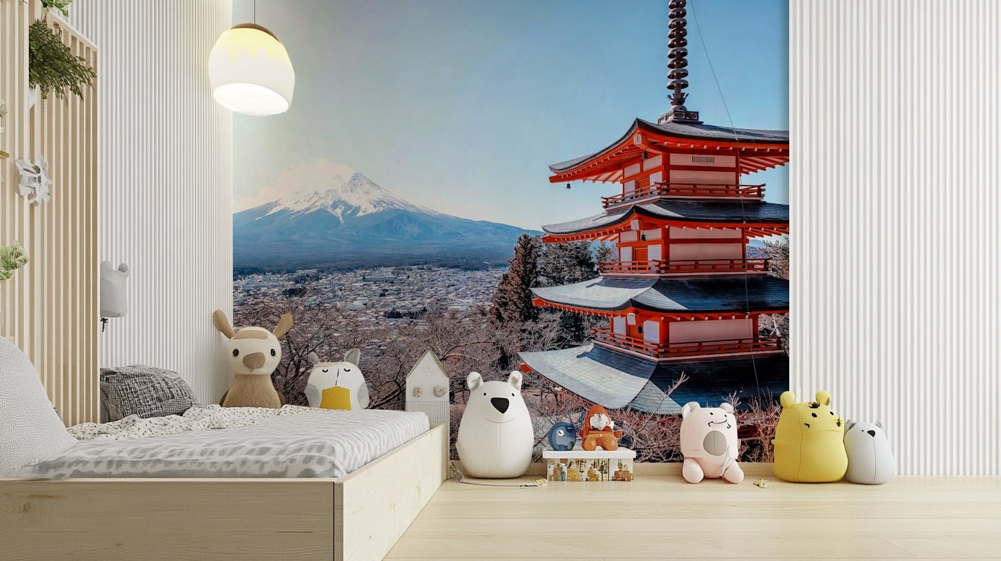 Tranquil Pagoda Peak Wall Mural showing a snowy mountain view GD5063