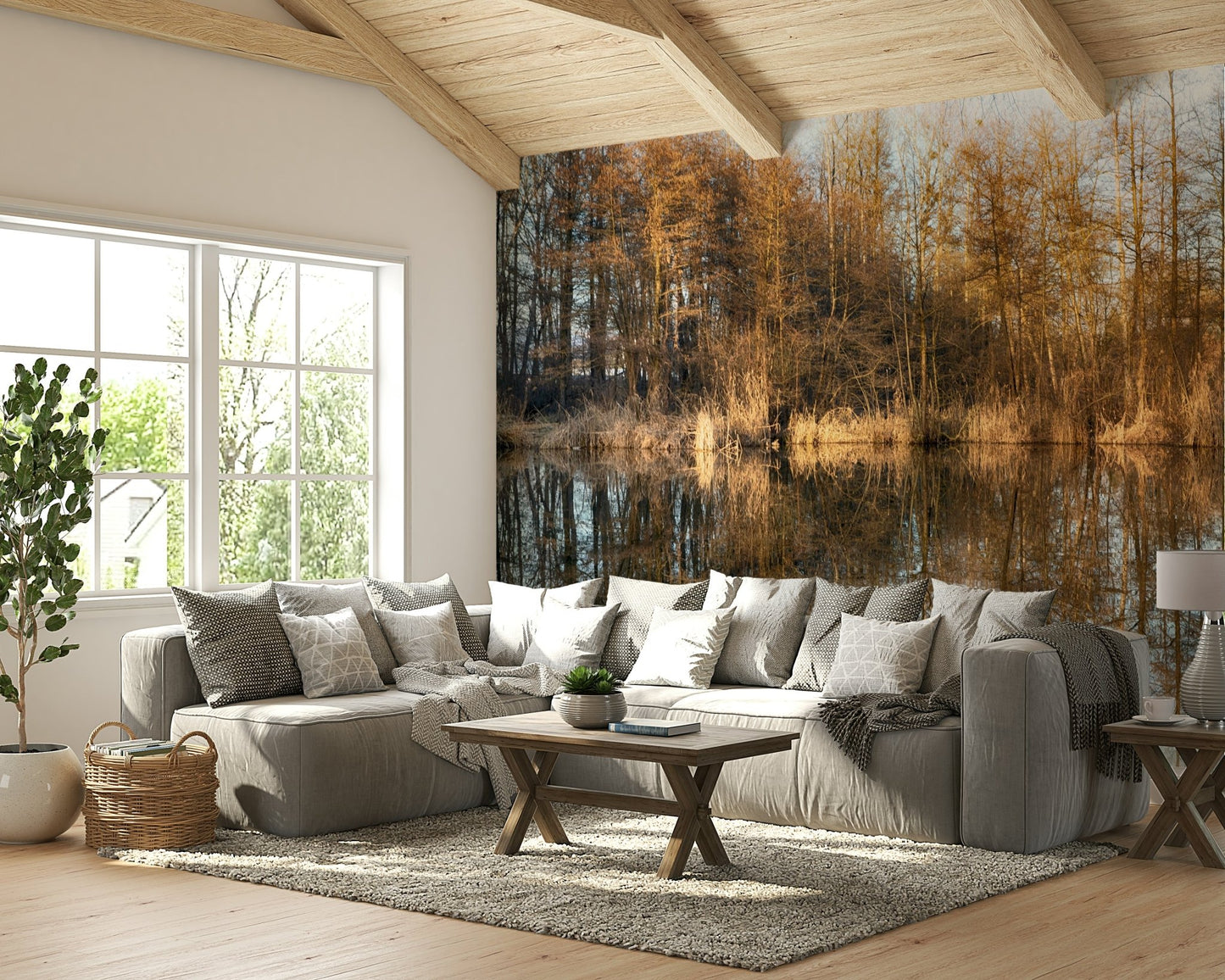 The wallpaper is applied seamlessly, making the view feel realistic.

