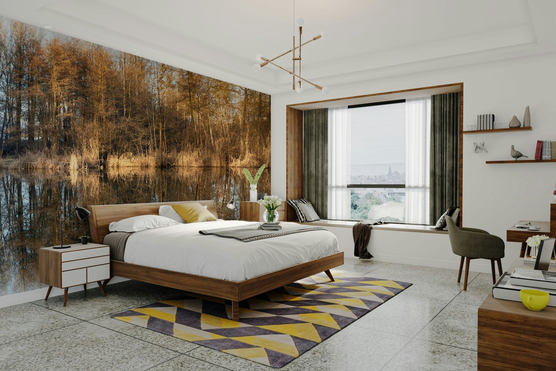 The scene has a peaceful and tranquil feel.

