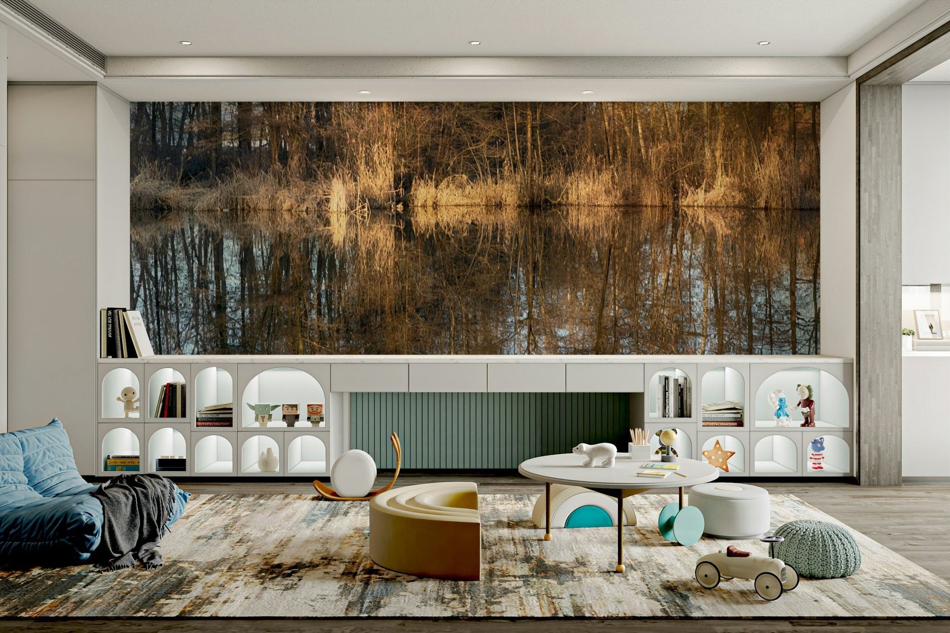 The high-resolution print captures fine details of the trees and the water's surface.

