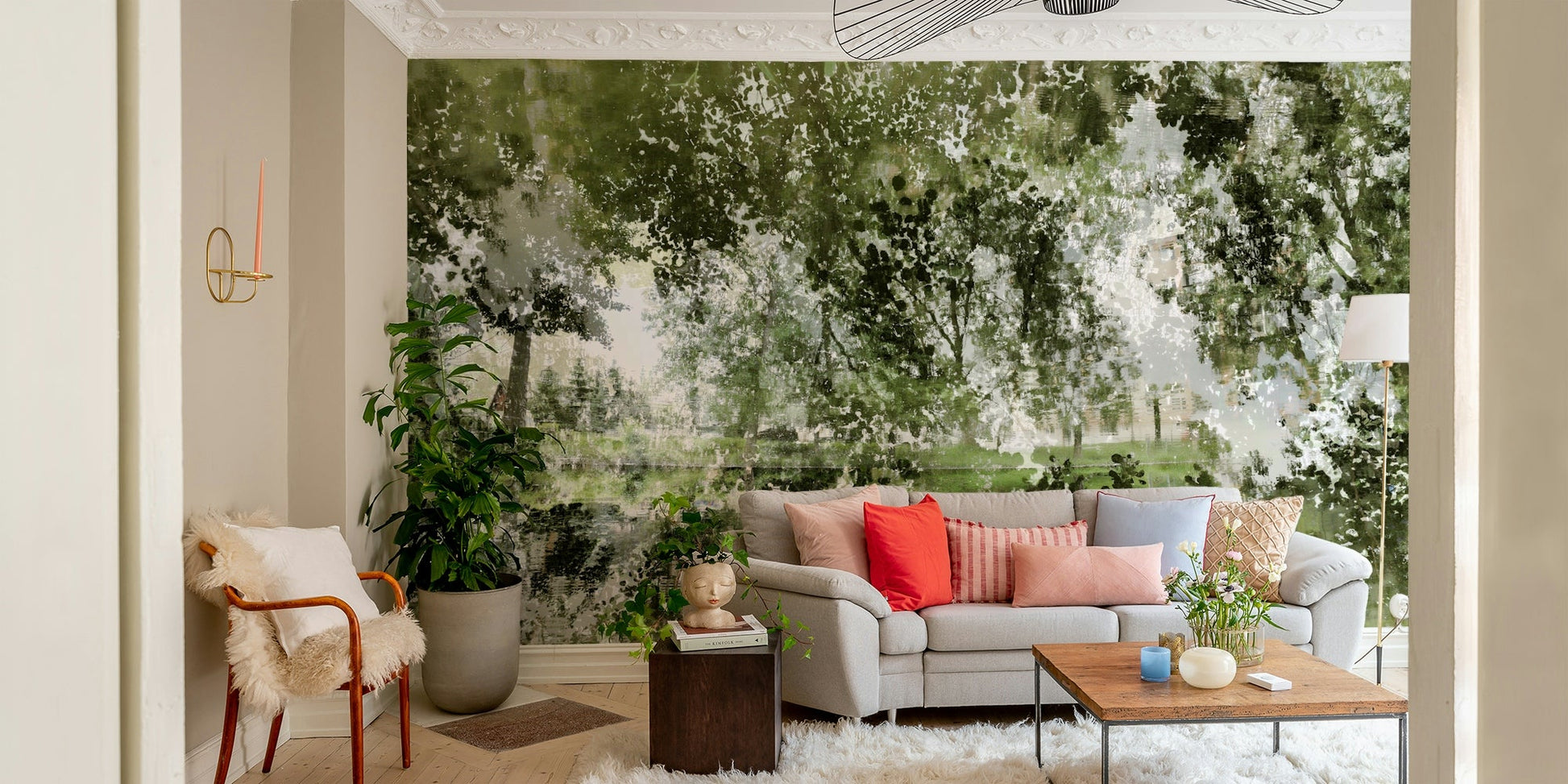 Tranquil Reflection of Nature - Abstract Greenery Art Print Wall Mural