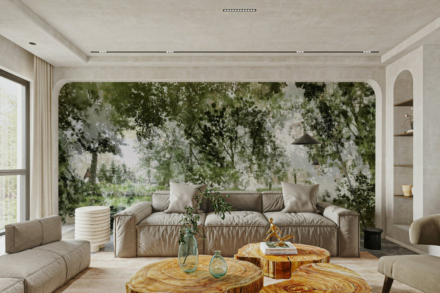 Tranquil Reflection of Nature - Abstract Greenery Art Print Wall Mural