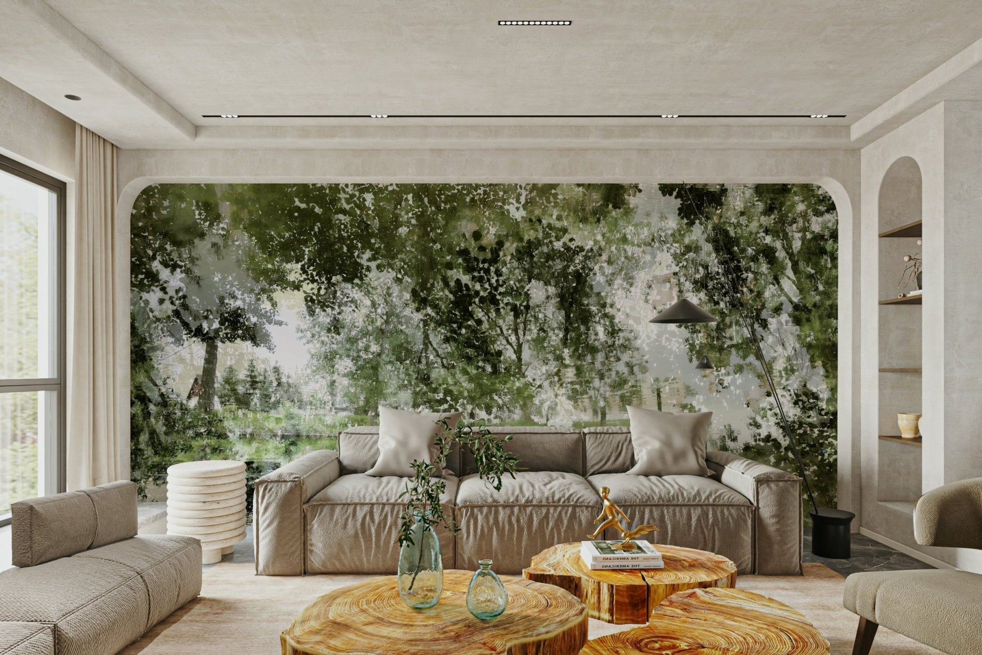 Tranquil Reflection of Nature - Abstract Greenery Art Print Wall Mural