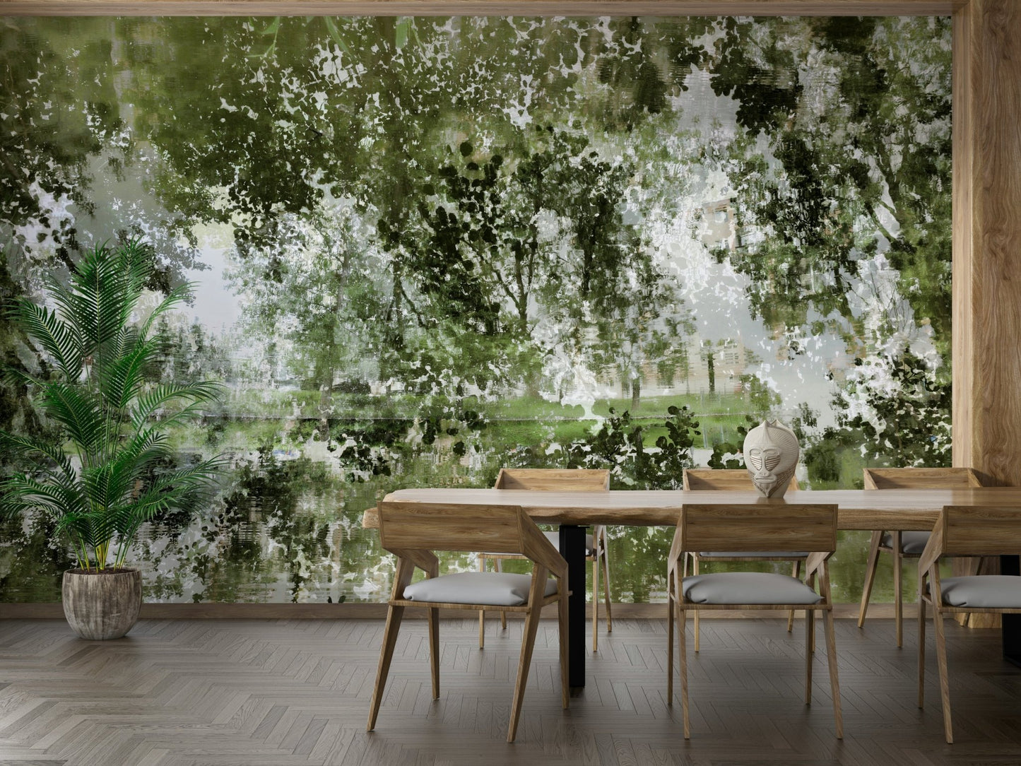 Tranquil Reflection of Nature - Abstract Greenery Art Print Wall Mural