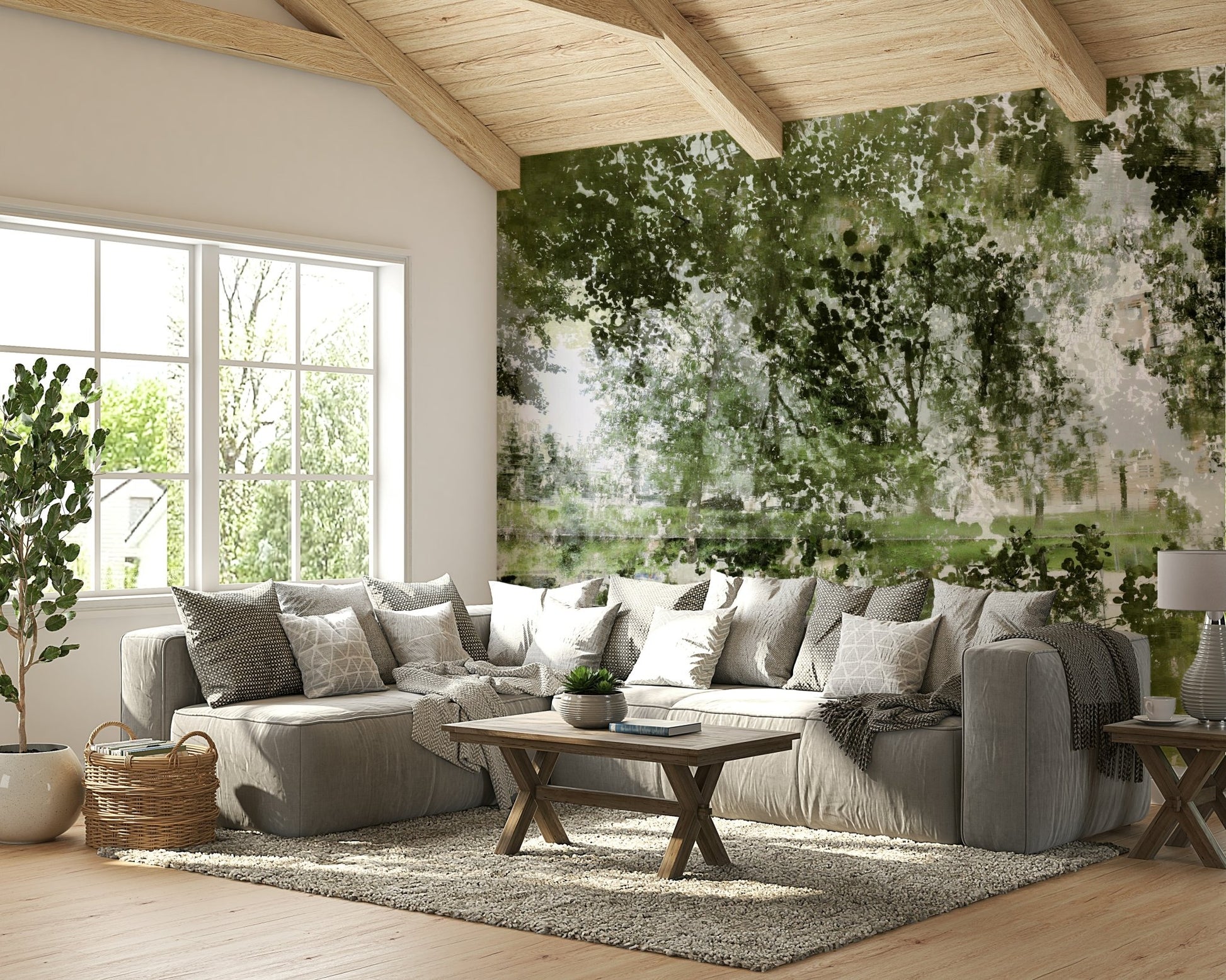 Tranquil Reflection of Nature - Abstract Greenery Art Print Wall Mural