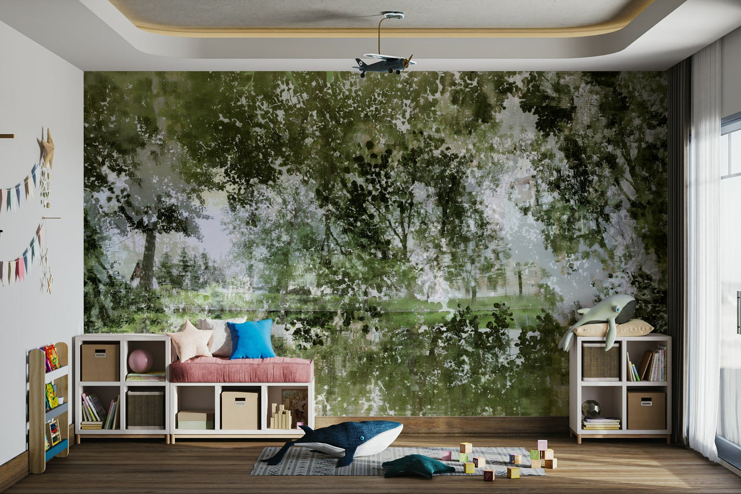 Tranquil Reflection of Nature - Abstract Greenery Art Print Wall Mural