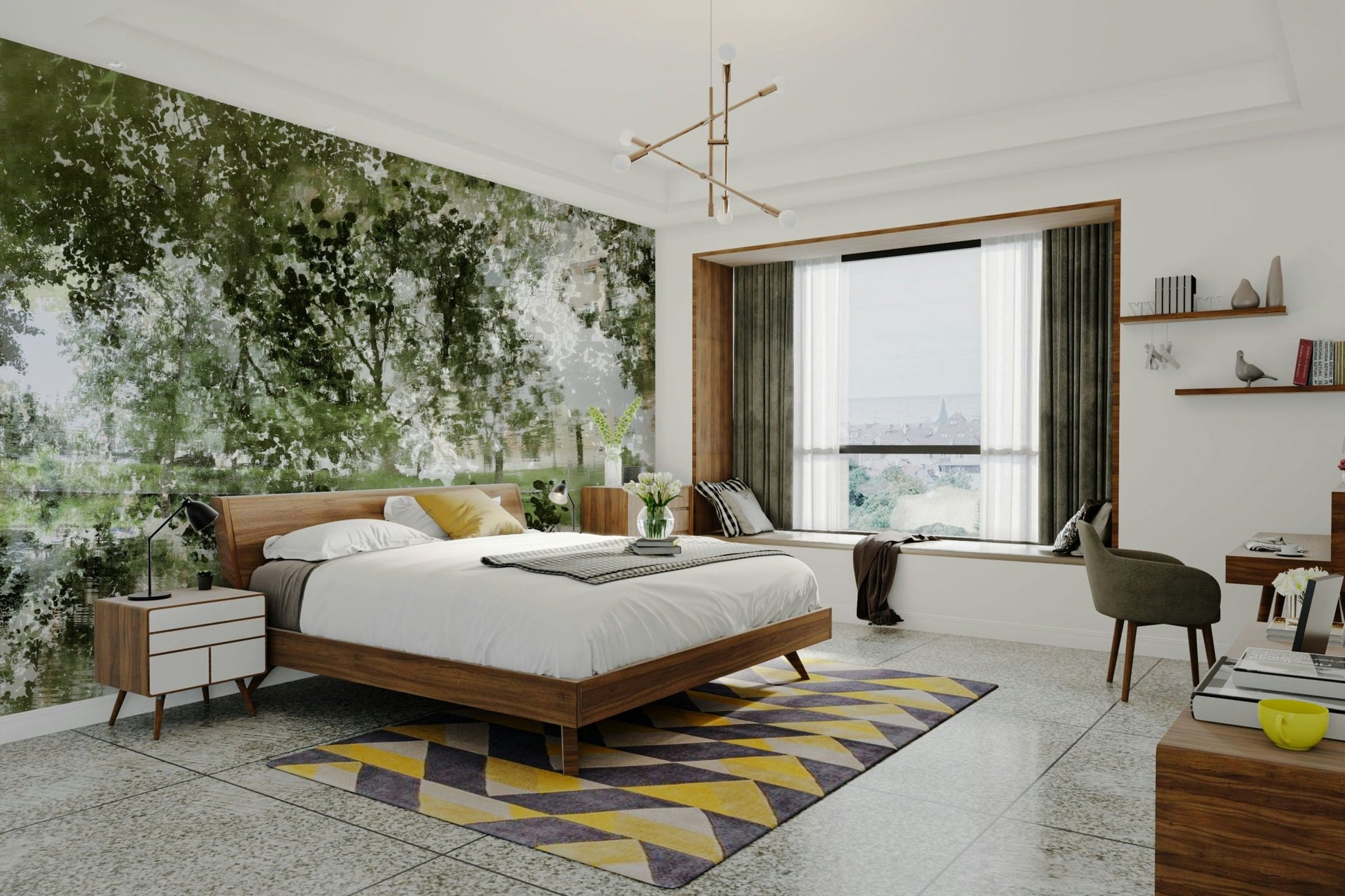 Tranquil Reflection of Nature - Abstract Greenery Art Print Wall Mural