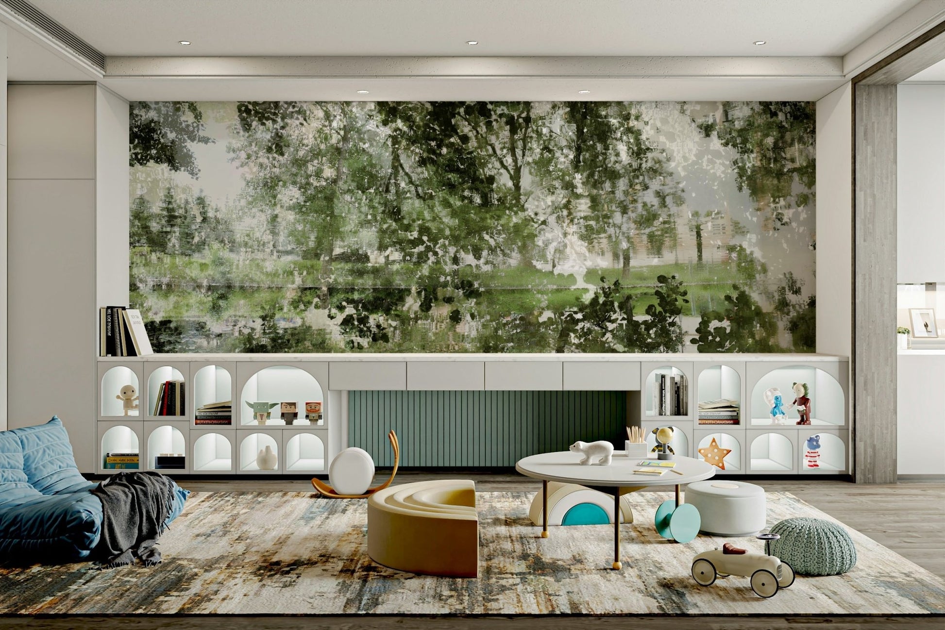 Tranquil Reflection of Nature - Abstract Greenery Art Print Wall Mural