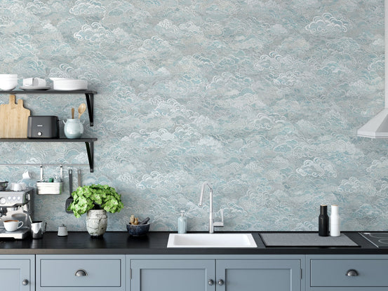 Elegant baby blue clouds wallpaper design
 DTLE03