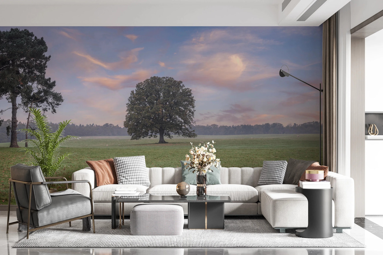 Tranquil Sunrise Field Wall Mural