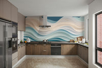A photo-realistic wall mural of a tranquil ocean scene.

