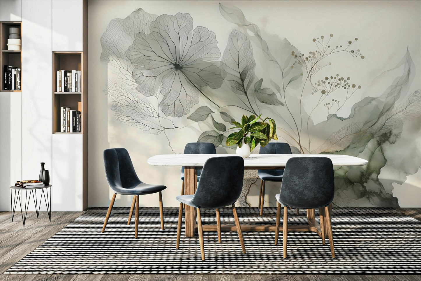 Minimalist wall mural in tranquil, earthy hues.

