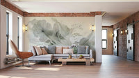 Watercolor-style mural in restful natural shades.

