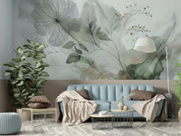 Artistic mural evoking calm with layered soft tones.

